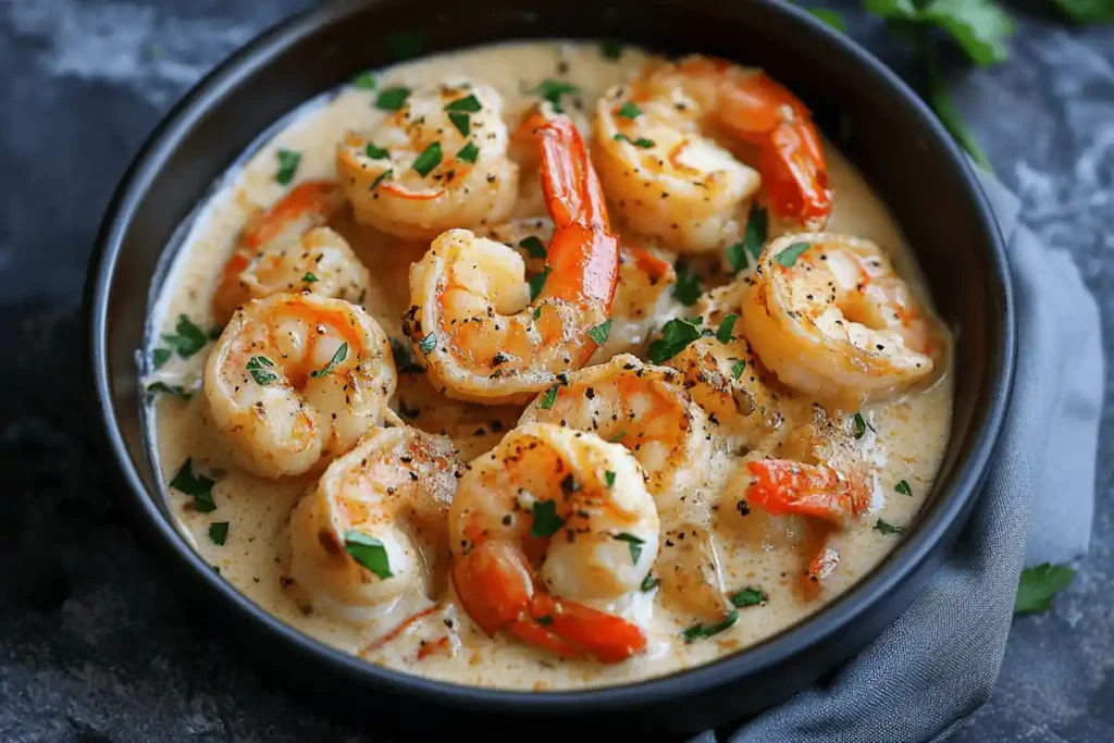 Succulent shrimp cooked in a creamy coconut sauce, garnished with fresh cilantro and served with steamed rice for a quick and delicious dinner.