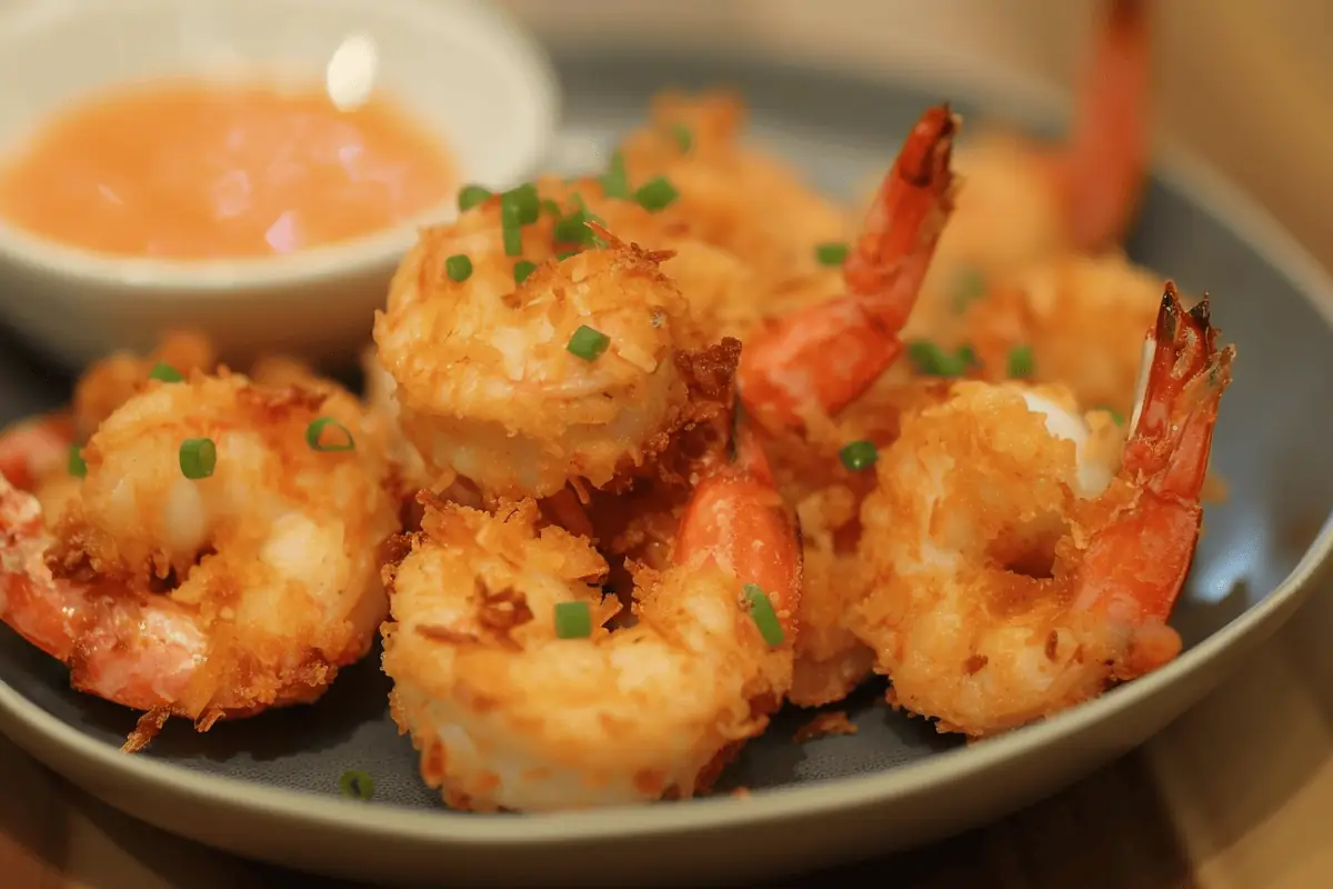 Juicy shrimp cooked in a creamy coconut sauce, served with fresh herbs and steamed rice, perfect for a quick and easy dinner.