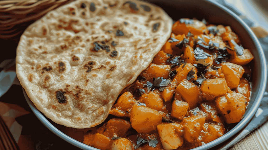 Freshly cooked roti Guyanese with buttery layers