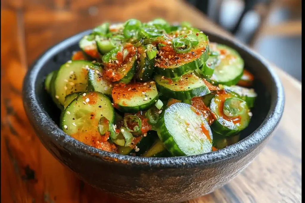 Sliced cucumbers sprinkled with Tajin seasoning and served with lime wedges on a plate, a refreshing and healthy snack option.